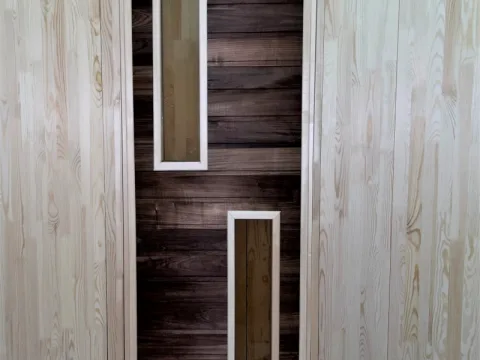 Дверь из липы и абаши 40 x 700 x 1800 мм, «Остекленная», №2, Экстра