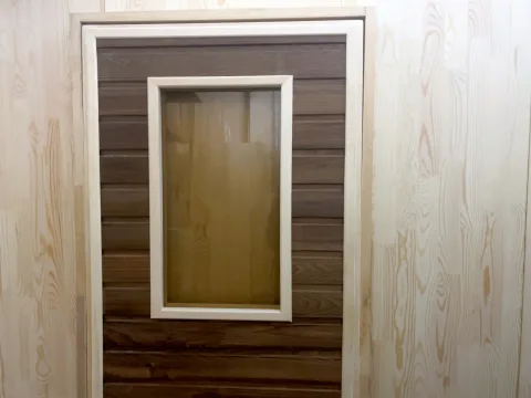 Дверь из липы и абаша 40 x 700 x 1800 мм, «Остекленная», №1, Экстра